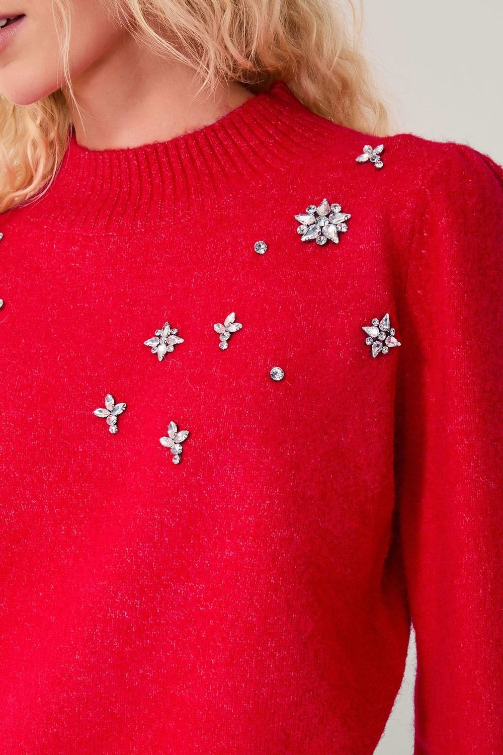 Monsoon Monsoon Women's Erika Gemstone Embellished Jumper Red - 4