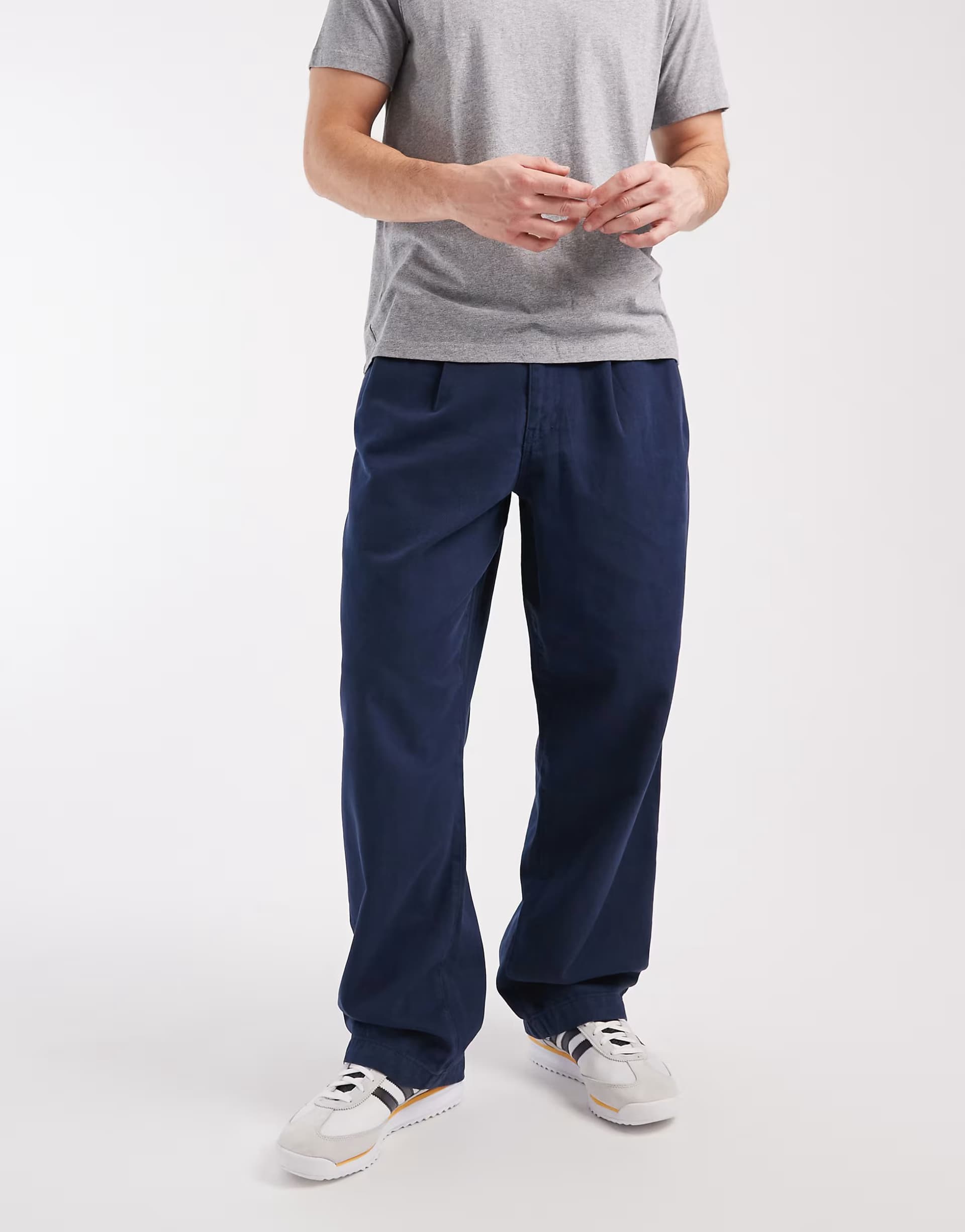 ASOS ASOS DESIGN loose straight trousers with double pleat in navy
