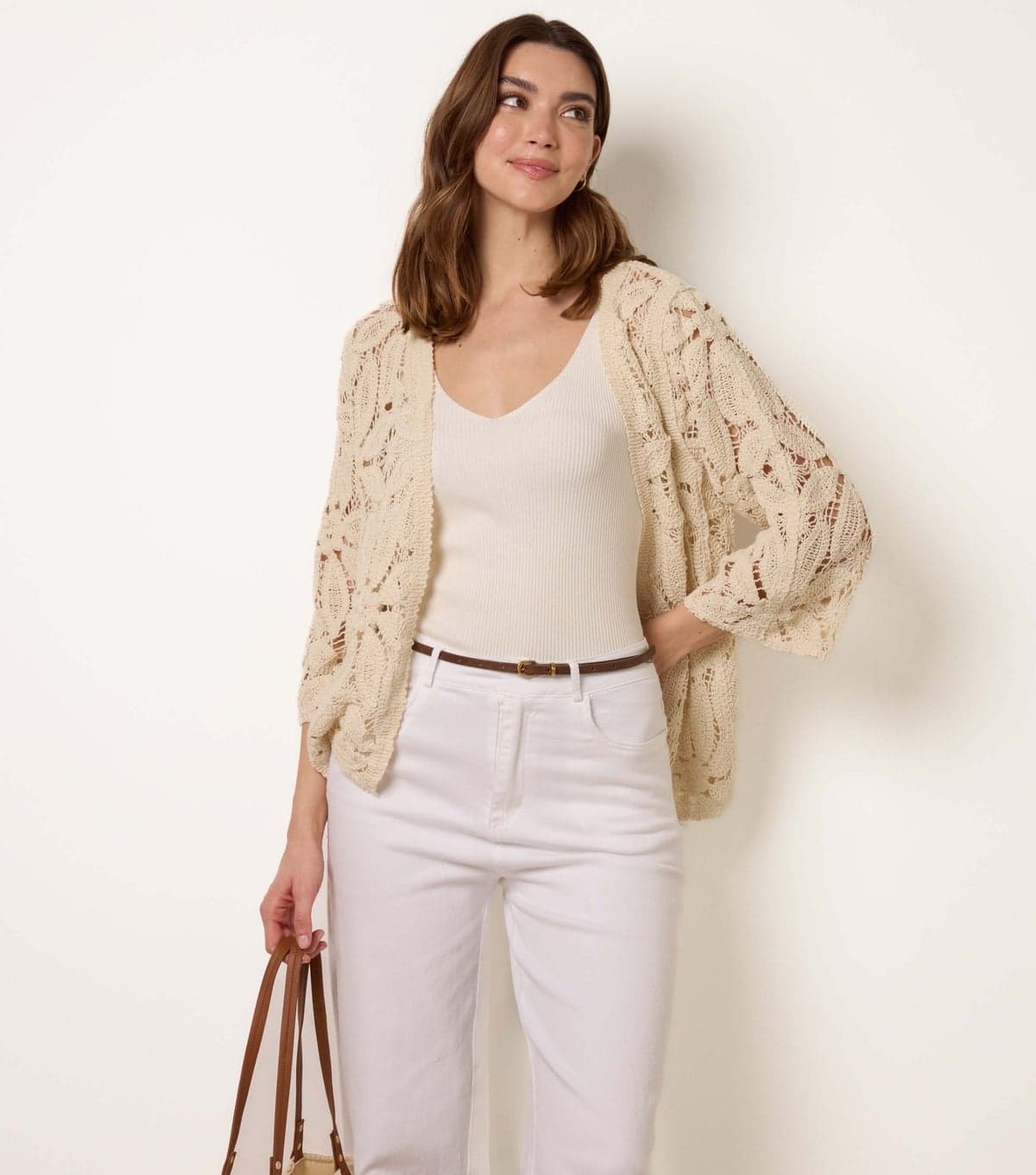 Blue Vanilla Women's Stone Floral Crochet Cardigan Blue Vanilla New Look