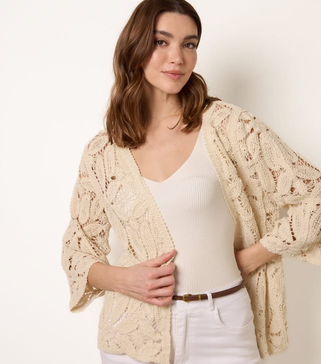 Blue Vanilla Women's Stone Floral Crochet Cardigan Blue Vanilla New Look - 3