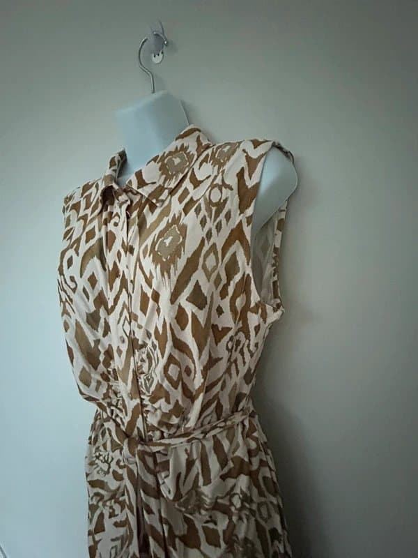 Sosandar * NEW * (shop floor) Sosandar Natural Aztec Print Ruched Front - UK 16- RRP £75