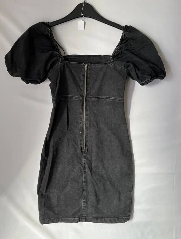 New Look New Look Black Denim Puff Sleeve Mini Dress UK 8 Square Neck Bodycon