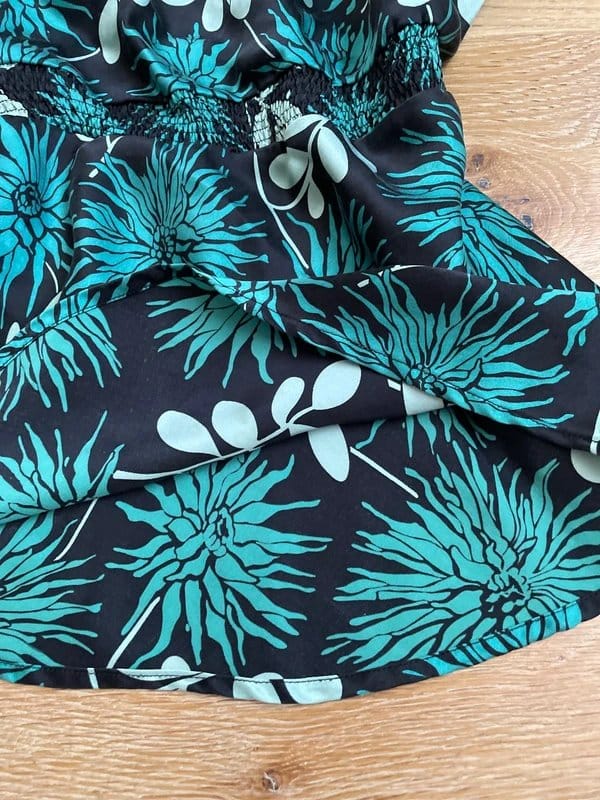 Warehouse Black Turquoise Floral Silk Babydoll Top