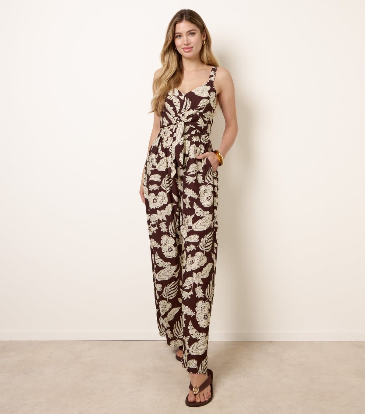 Blue Vanilla Women's Dark Brown Tie Front Jumpsuit Blue Vanilla New Look