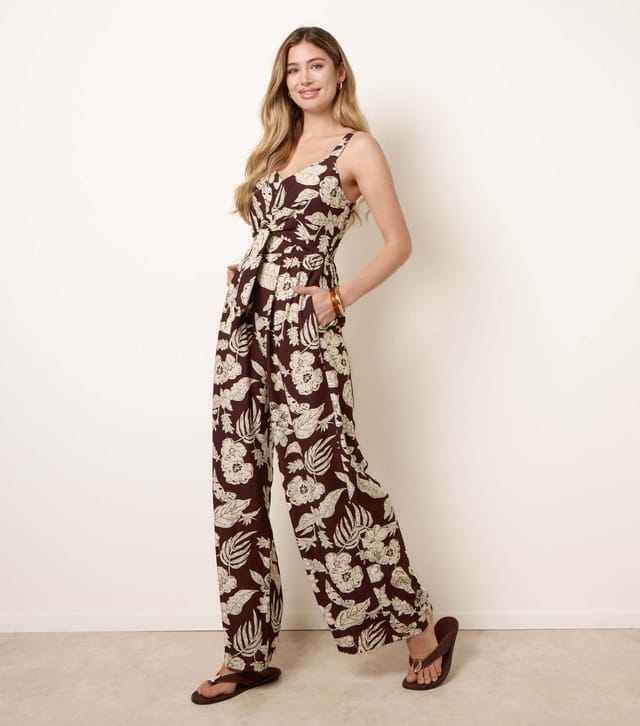 Blue Vanilla Women's Dark Brown Tie Front Jumpsuit Blue Vanilla New Look - 3