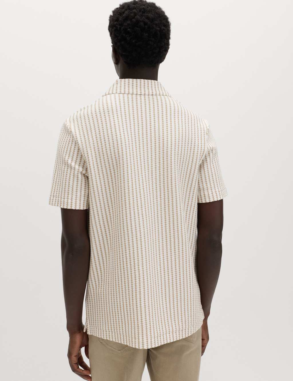 Marks & Spencer M&S Cotton Rich Jersey Geometric Polo Shirt Ivory - 3