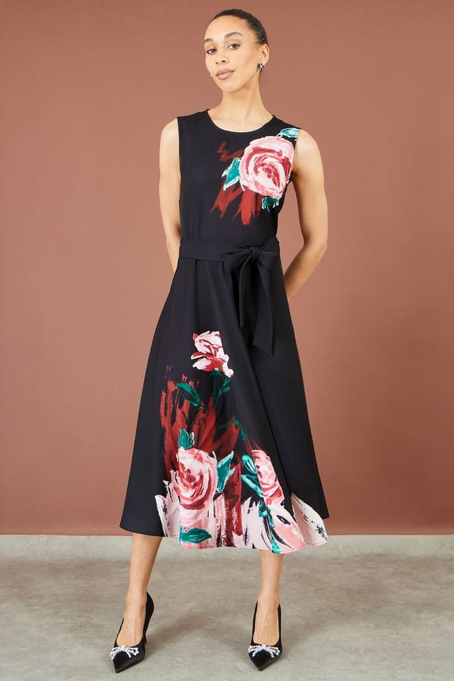 Yumi Yumi Women's Abstract Floral Skater Midi Dress in Black - 2