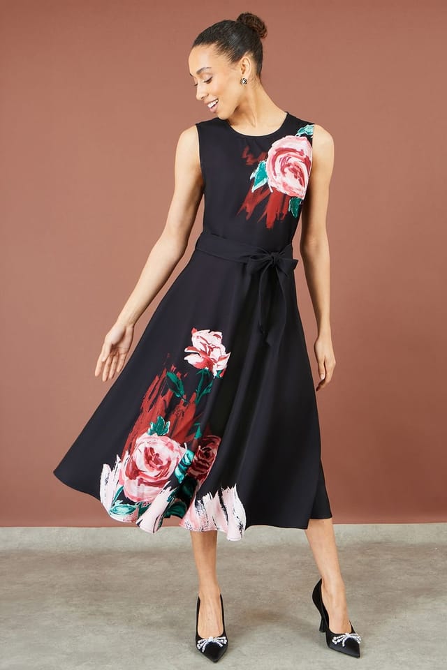 Yumi Yumi Women's Abstract Floral Skater Midi Dress in Black - 3