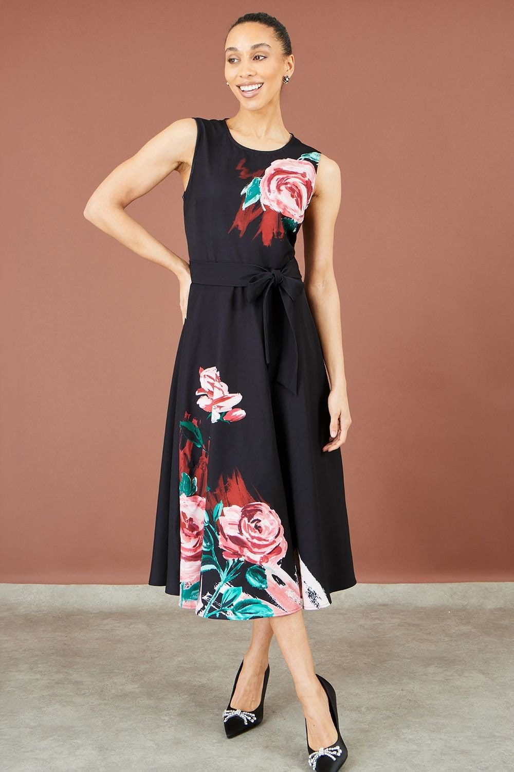 Yumi Yumi Women's Abstract Floral Skater Midi Dress in Black - 4