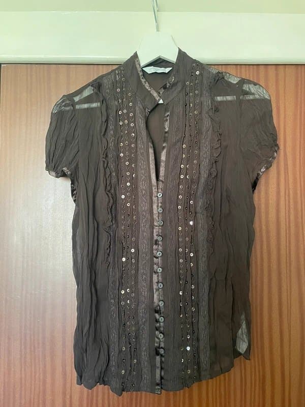 New Look New look brown sequinned sheer blouse