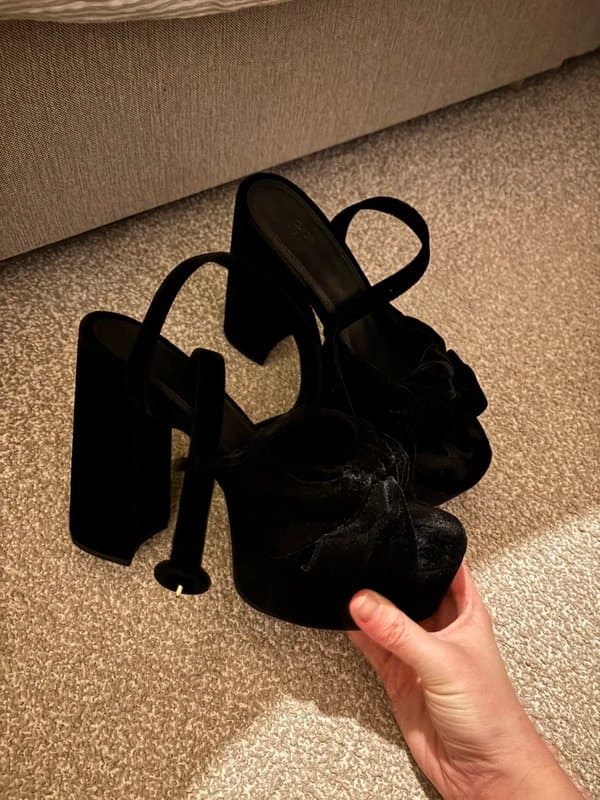 ASOS Black velvet platform heels with bow