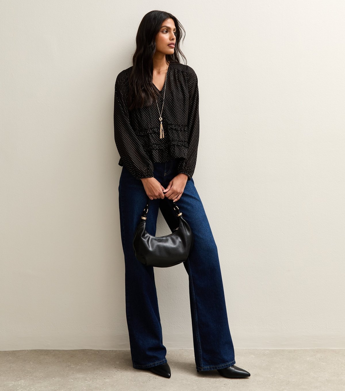 New Look Women's Black Gold Pattern Long Sleeve Blouse New Look - 3