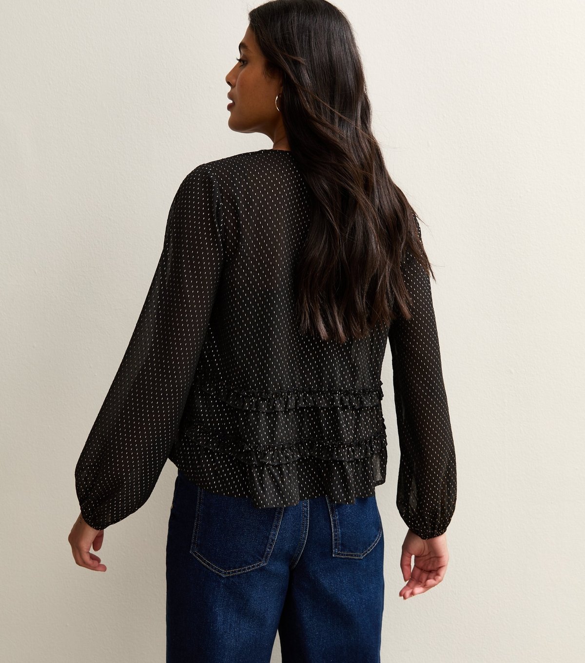 New Look Women's Black Gold Pattern Long Sleeve Blouse New Look - 4