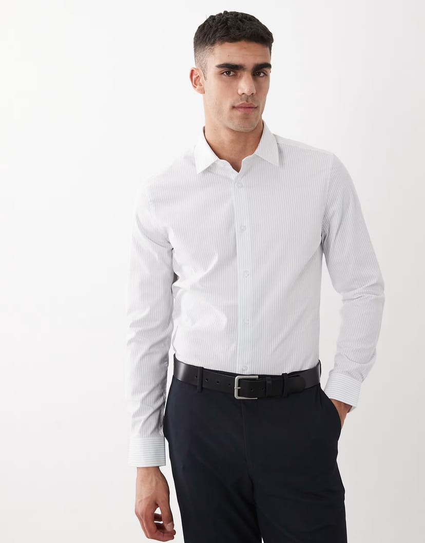 ASOS ASOS DESIGN smart slim shirt in blue stripe - 1
