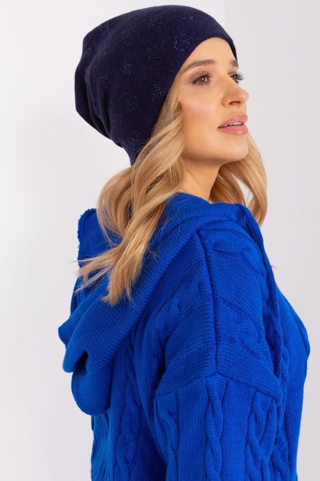 Love Lace Love Lace Women's Warm Winter Decorative Cashmere Beanie Hat with Rhinestone Trim in Navy - 2