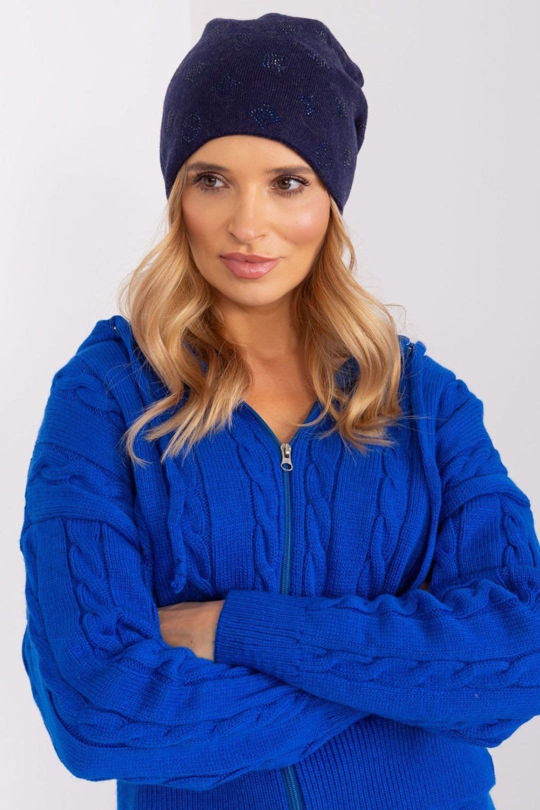 Love Lace Love Lace Women's Warm Winter Decorative Cashmere Beanie Hat with Rhinestone Trim in Navy - 4