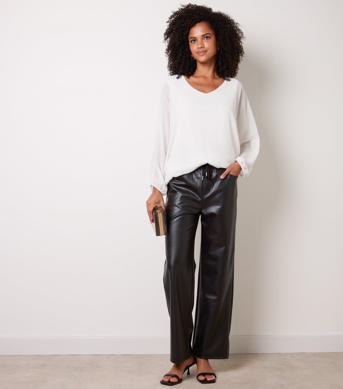 Blue Vanilla Blue Vanilla Black Faux Leather Wide Leg Trousers