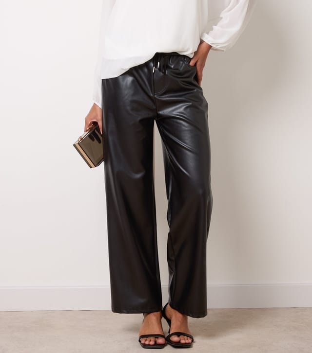 Blue Vanilla Women's Black Faux Leather Wide Leg Trousers Blue Vanilla New Look - 2
