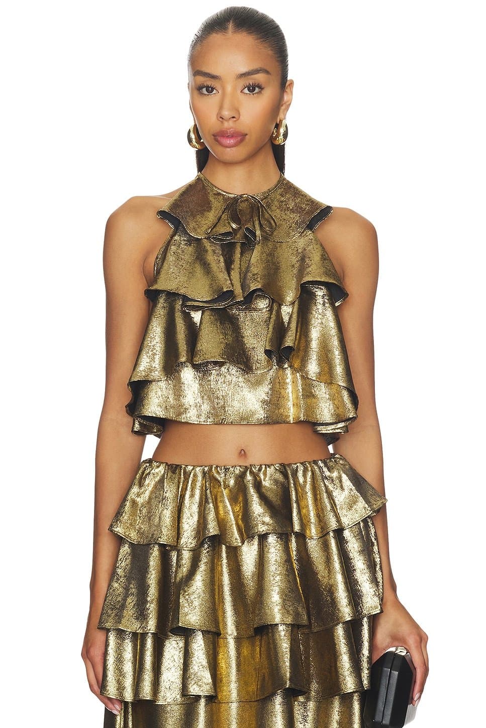 revolve Revolve Metallic Gold Ruffle Top in Gold