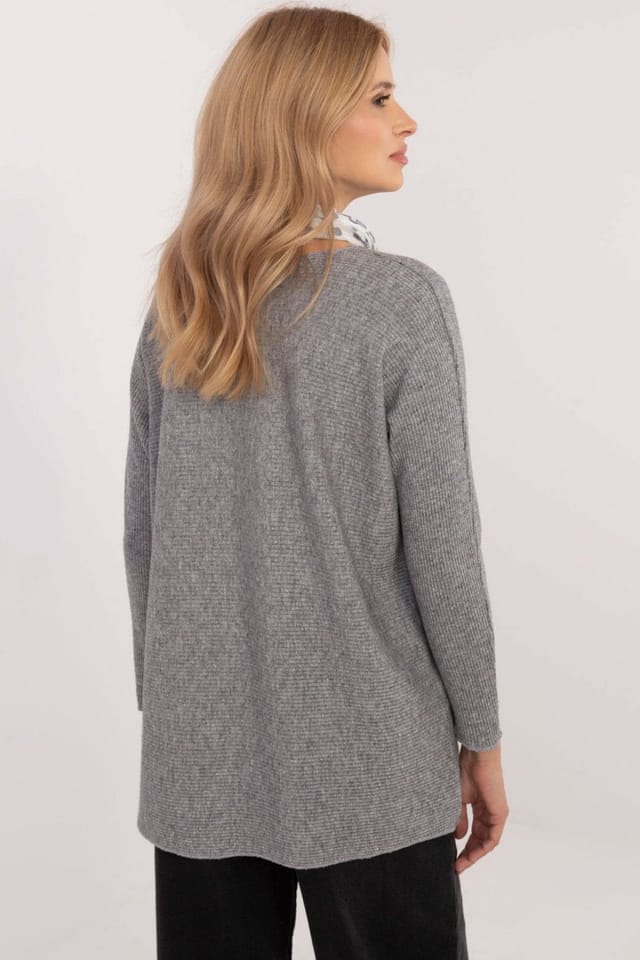 Love Lace Love Lace Women's Shimmer Thread V Neck Sweater with Scarf in Grey - 3
