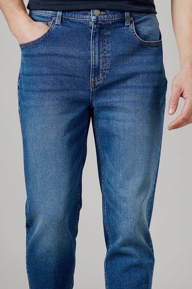 Burton Burton Men's Mid Wash Stretch Tapered Fit Jeans in Mid Blue - 3