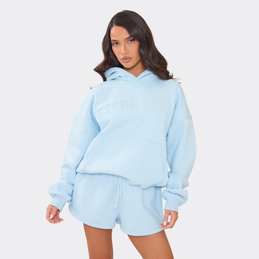 EGO Essential Graphic Detail Oversized Hoodie In Blue, Women's Size UK 6 - 1