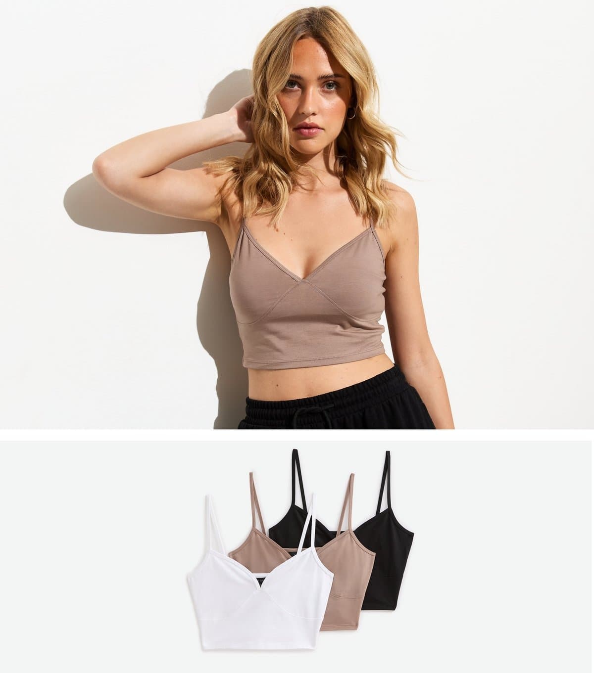New Look Women's 3 Pack of Crop Stretch-Cotton Bralet Tops New Look