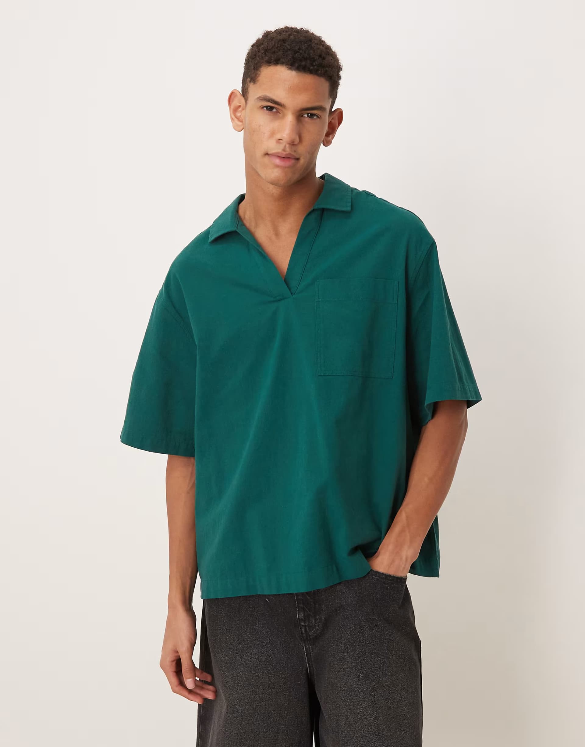 ASOS ASOS DESIGN relaxed overhead textured shirt in dark green