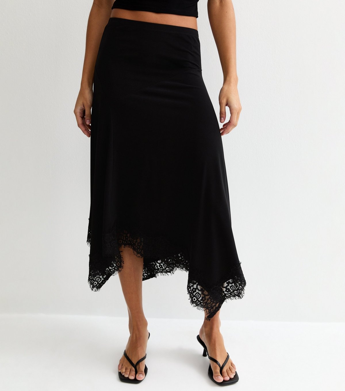 New Look Women's Black Lace Trim Hanky Hem Midi Skirt New Look - 2