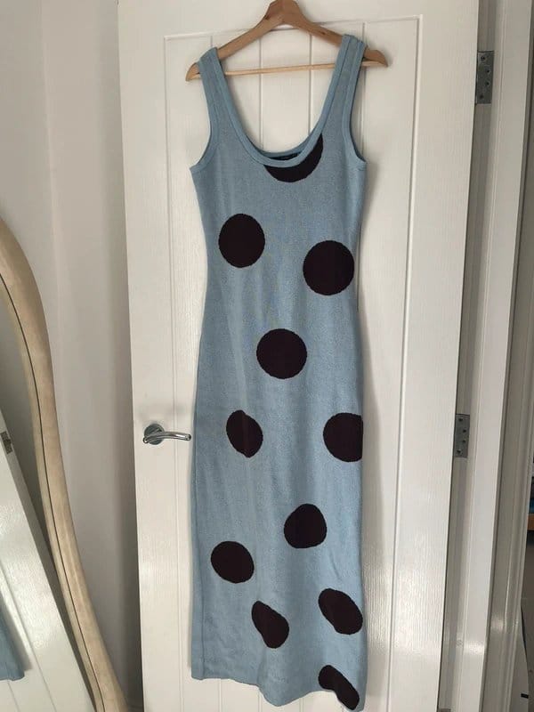ASOS Blue & Brown Polka Dot Knit Midi Dress
