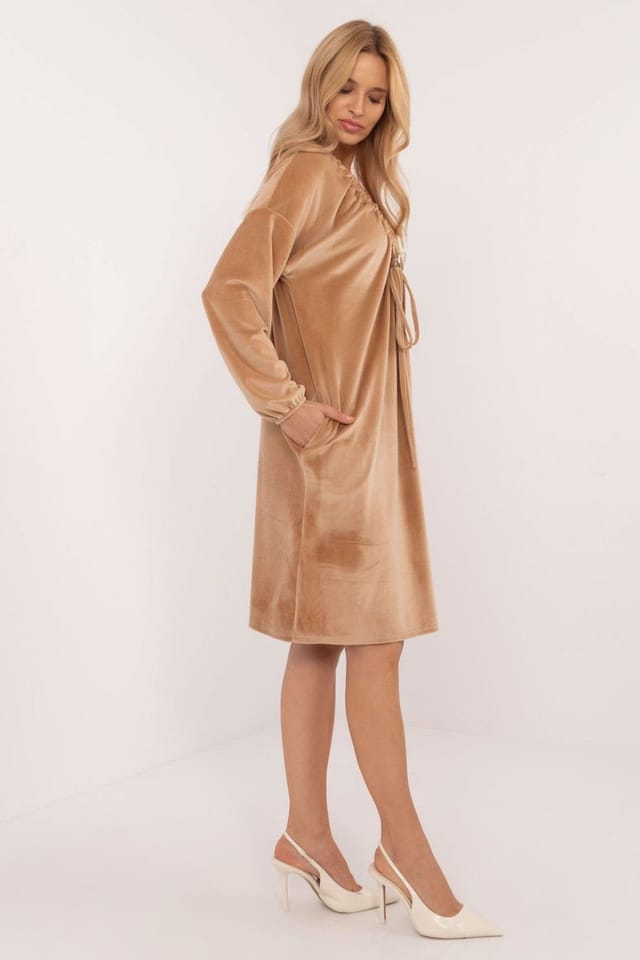 Love Lace Love Lace Women's Velour Everyday Dress with Heart Neckline in Brown - 2