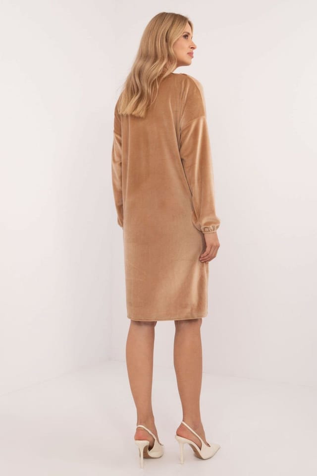 Love Lace Love Lace Women's Velour Everyday Dress with Heart Neckline in Brown - 3