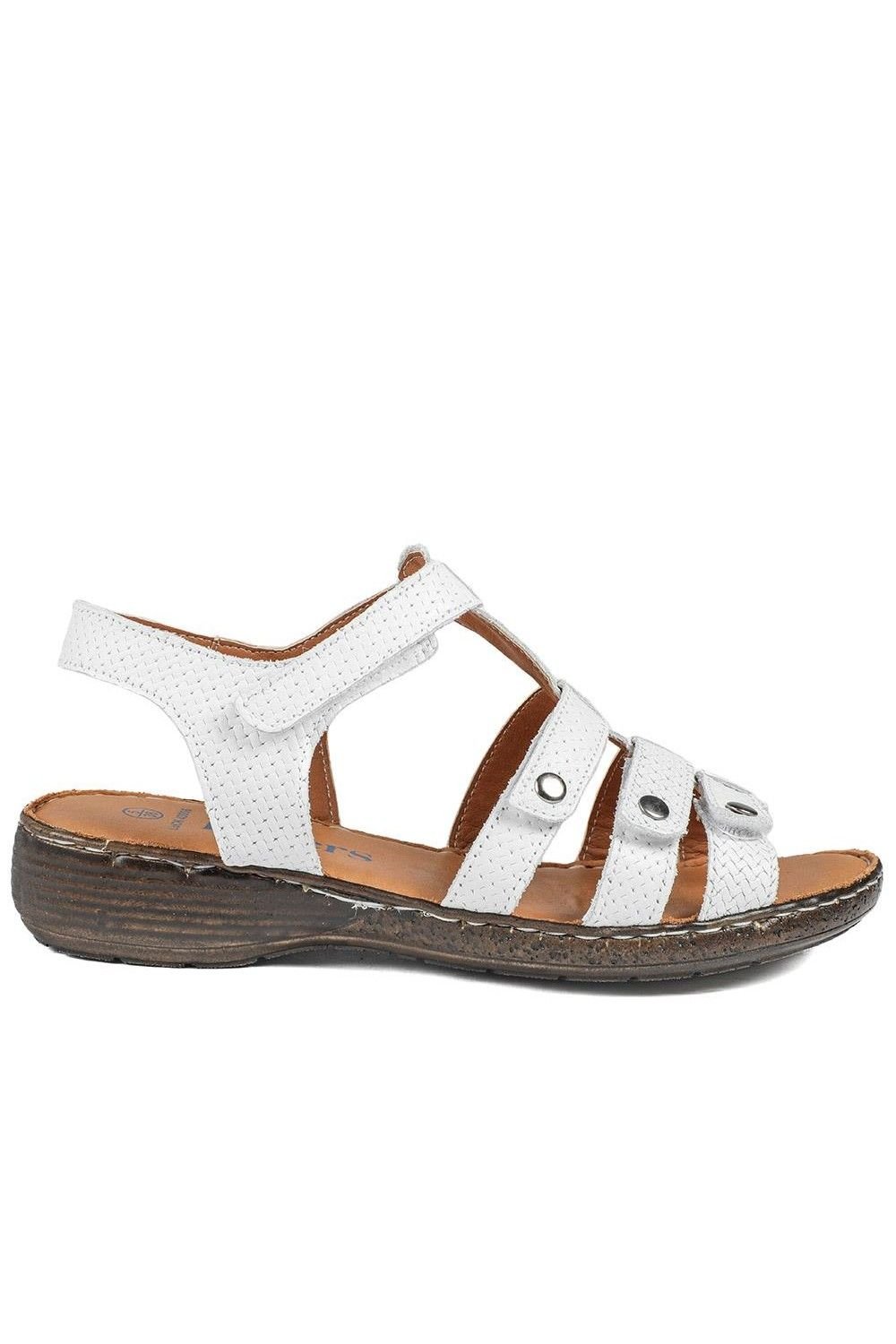 Pavers Pavers Women's Premium Leather Touch Fastening Sandals in White - 2