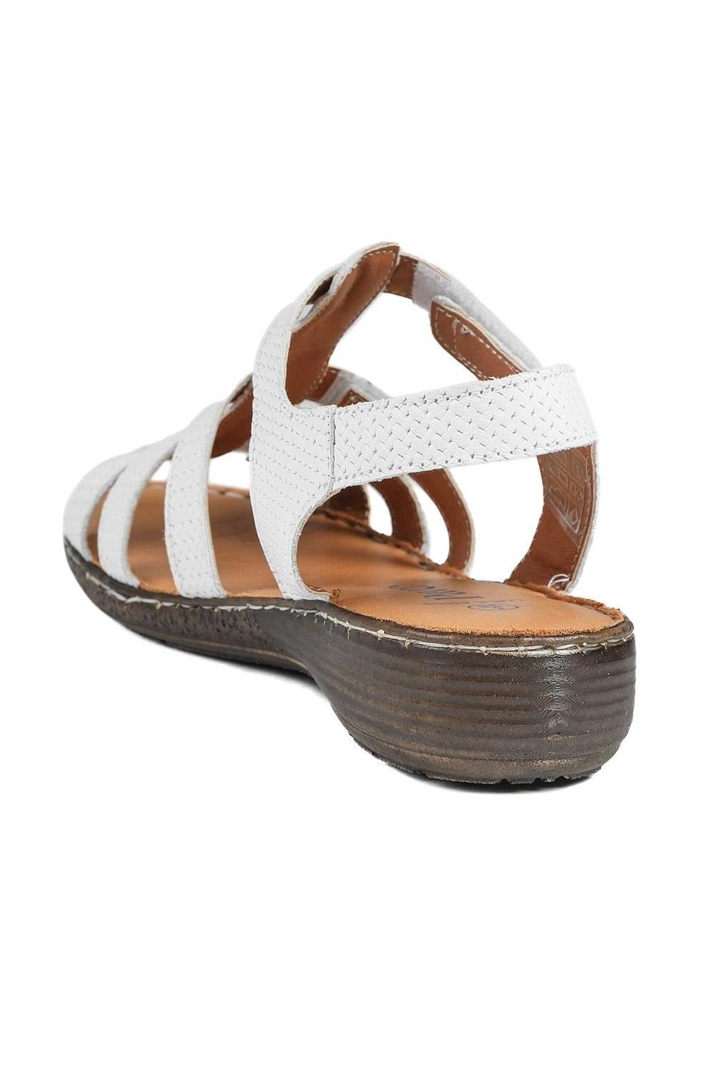 Pavers Pavers Women's Premium Leather Touch Fastening Sandals in White - 3