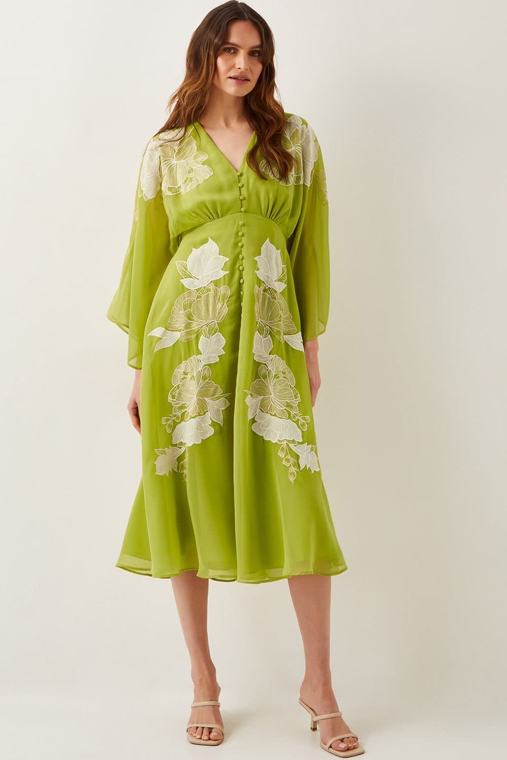 Monsoon Monsoon Women's Tilly Floral Embroidered Midi Dress Green