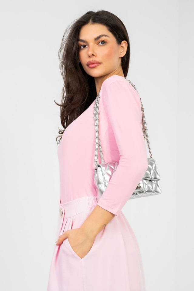 Love Lace Love Lace Women's Everyday Cotton Elastane Blouse with V Neck in Pink - 2