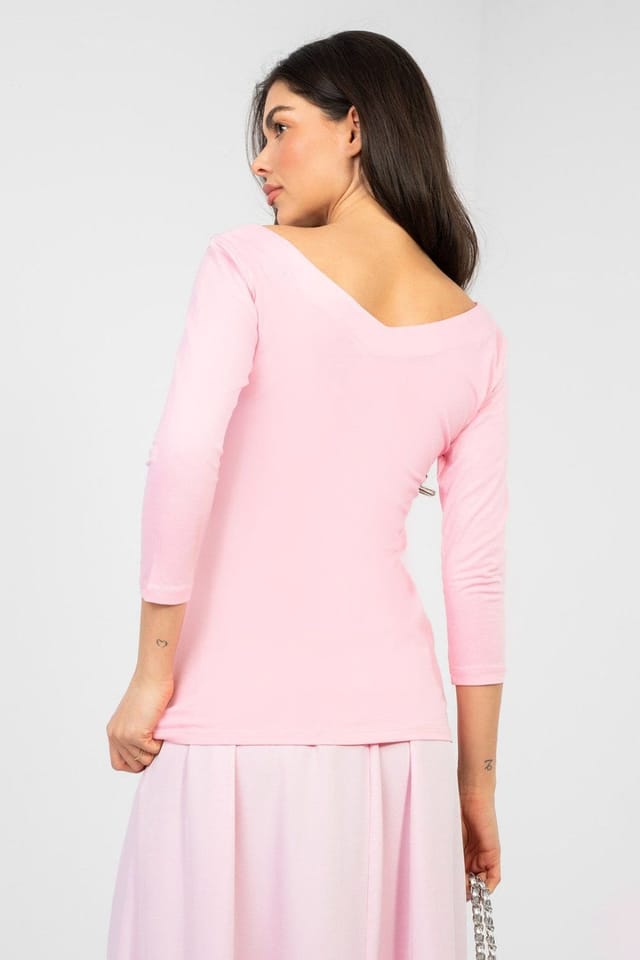 Love Lace Love Lace Women's Everyday Cotton Elastane Blouse with V Neck in Pink - 3
