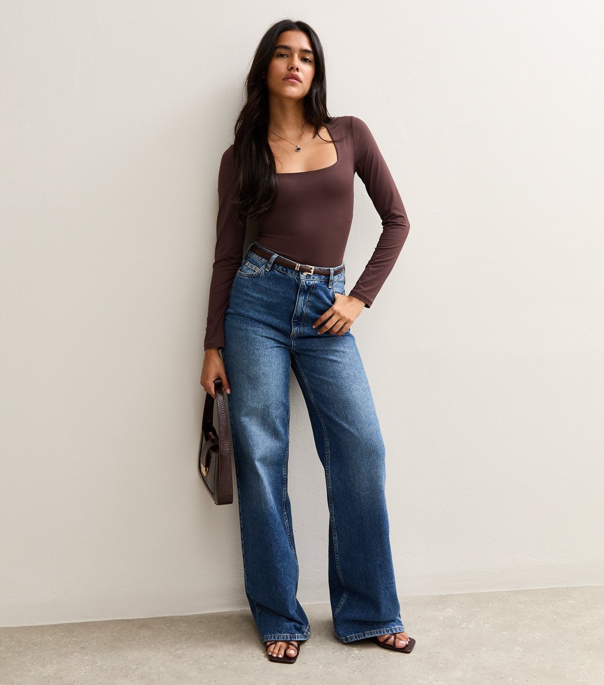 New Look Women's Burgundy Slinky Square Neck Long Sleeve Bodysuit New Look - 3