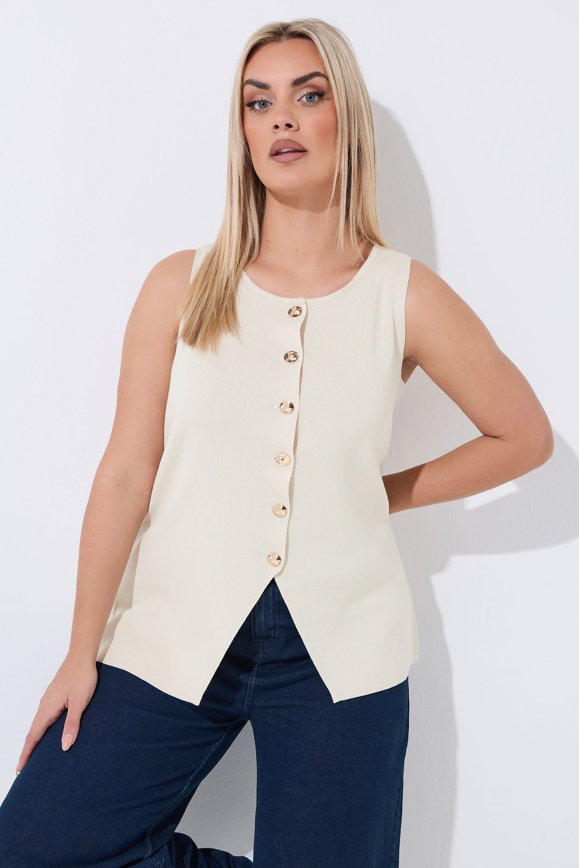 Limited Collection Plus Size Cream Knitted Waistcoat