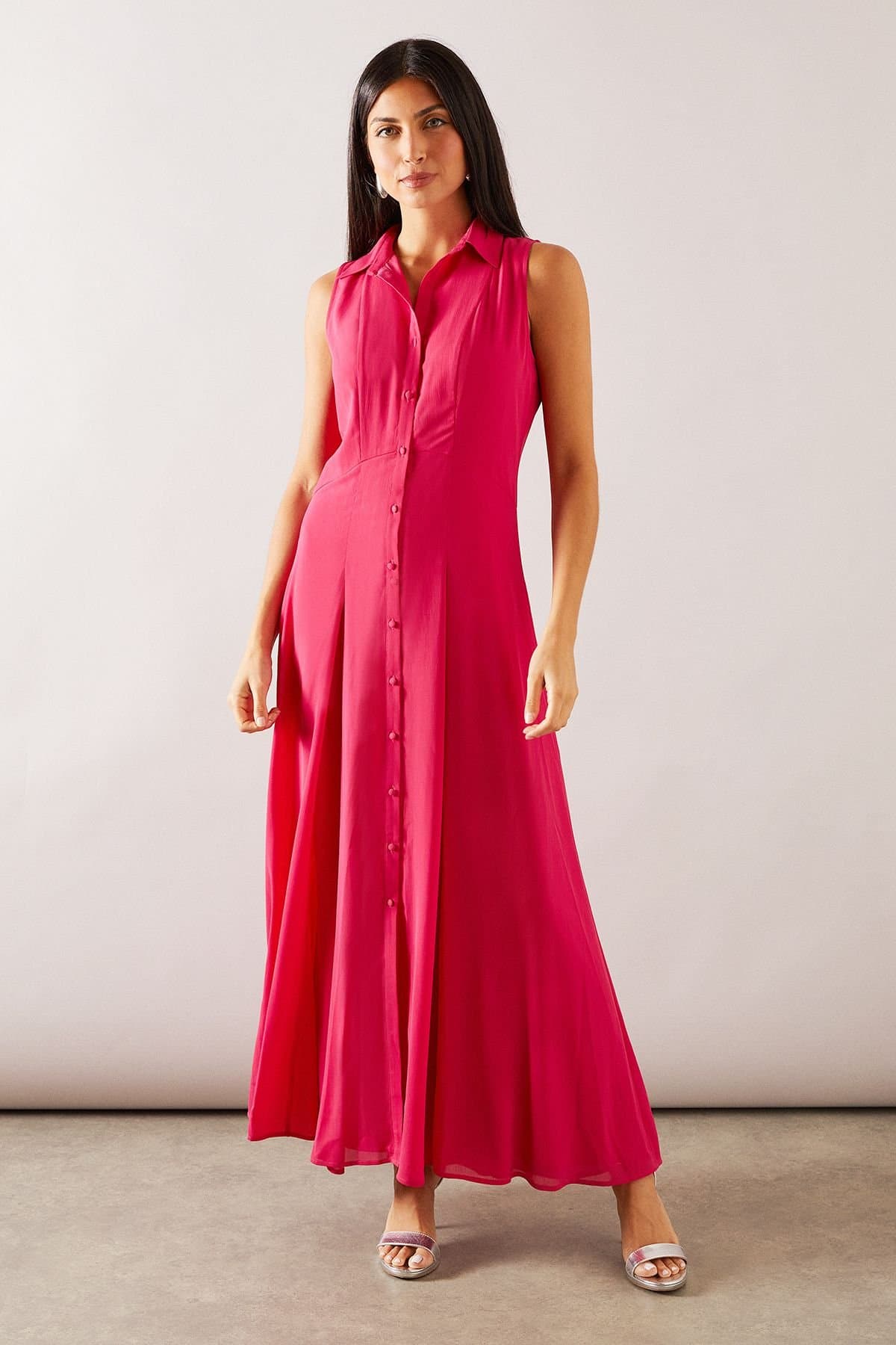 Wallis Wallis Women's Chiffon Sleeveless Maxi dress in Pink