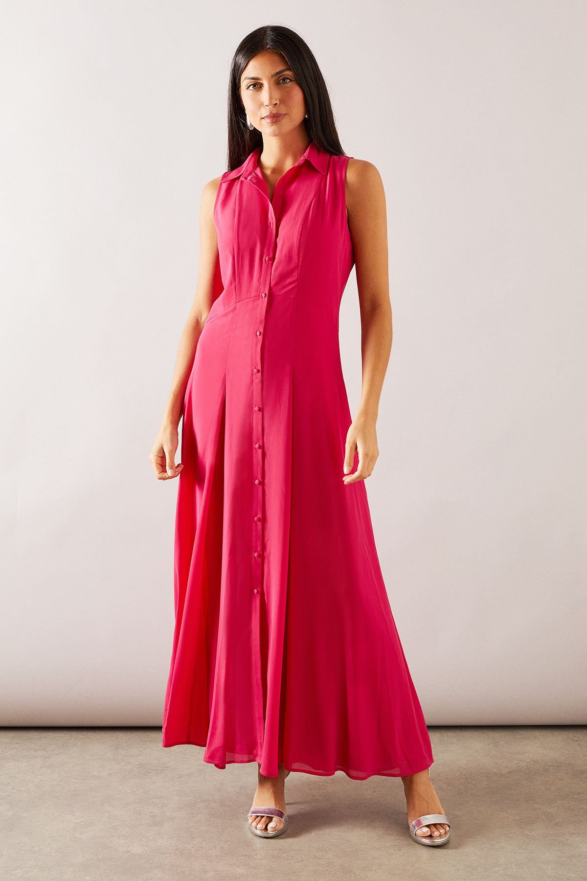 Wallis Wallis Women's Chiffon Sleeveless Maxi dress in Pink - 2