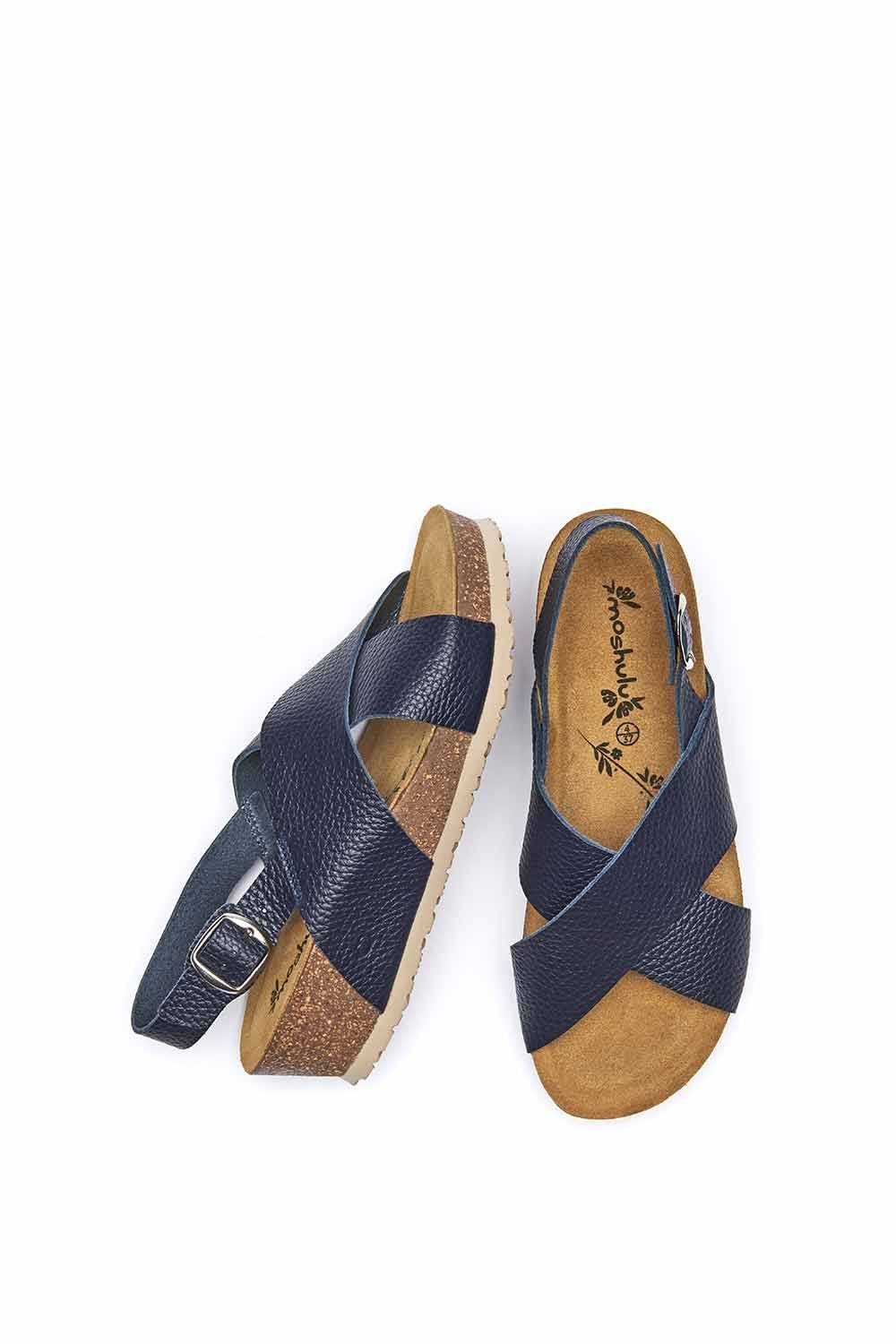 Moshulu Moshulu Women's 'Harlyn' Leather Cross-Over Cork Wedge Sandals in Indigo - 2
