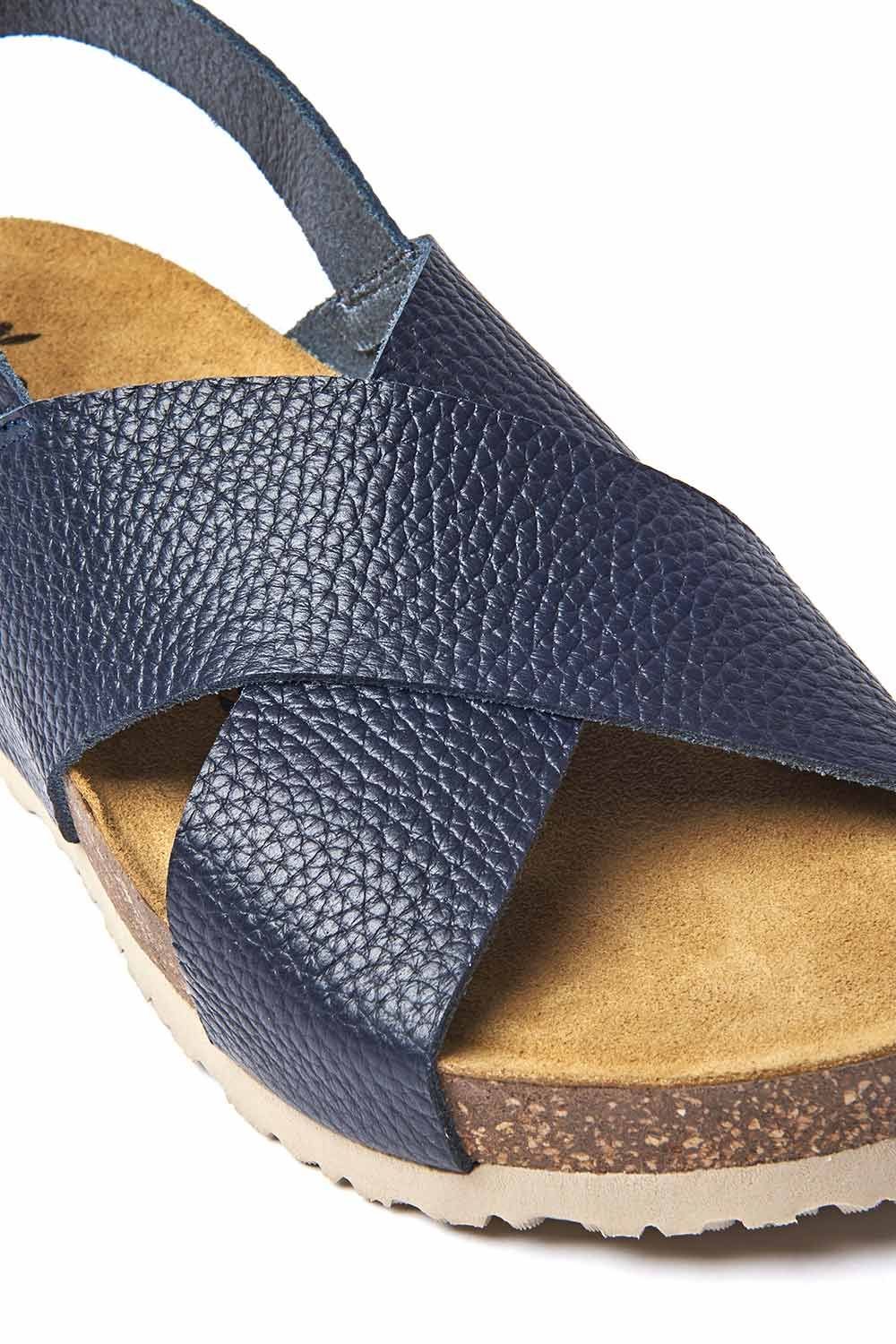 Moshulu Moshulu Women's 'Harlyn' Leather Cross-Over Cork Wedge Sandals in Indigo - 3