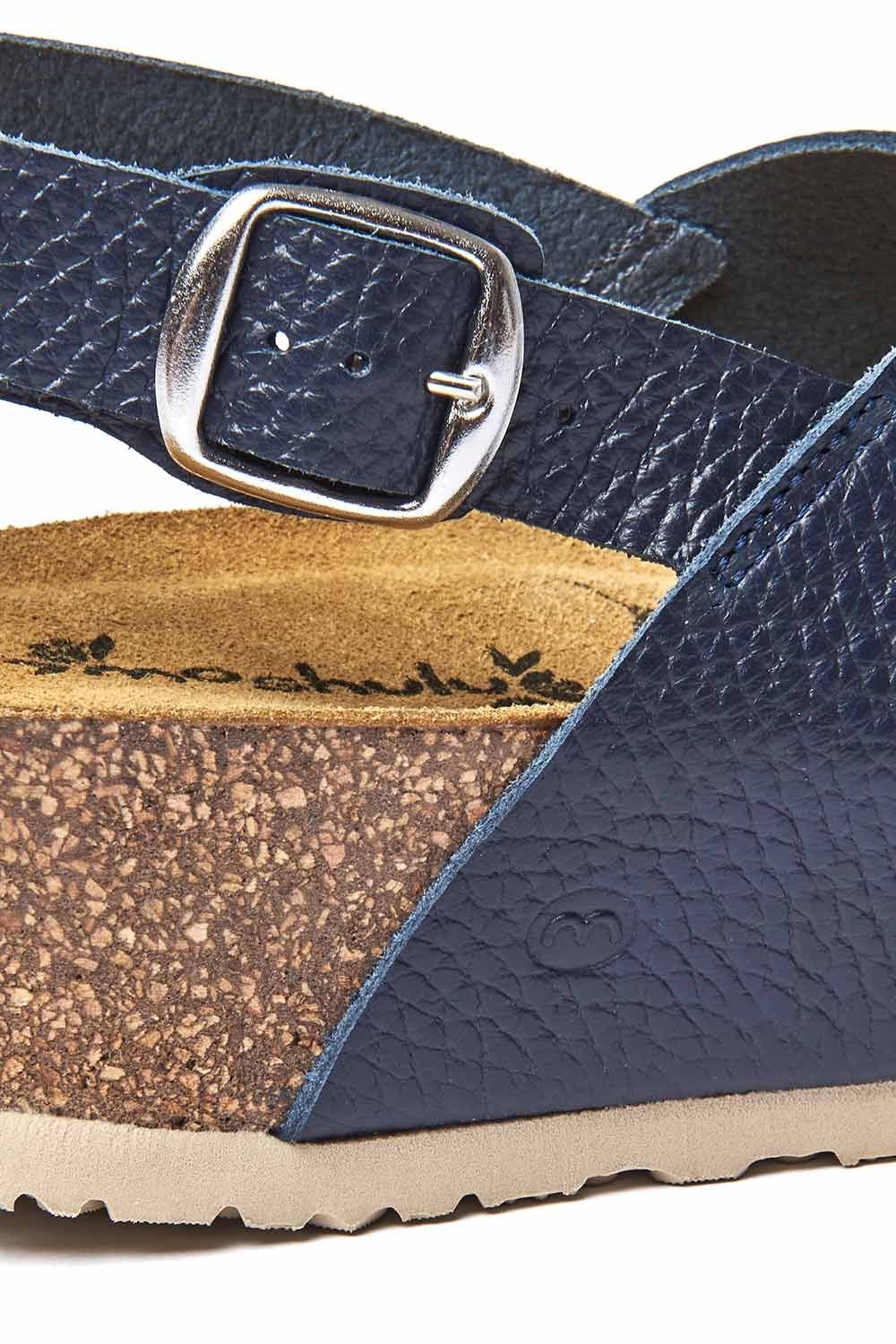 Moshulu Moshulu Women's 'Harlyn' Leather Cross-Over Cork Wedge Sandals in Indigo - 4