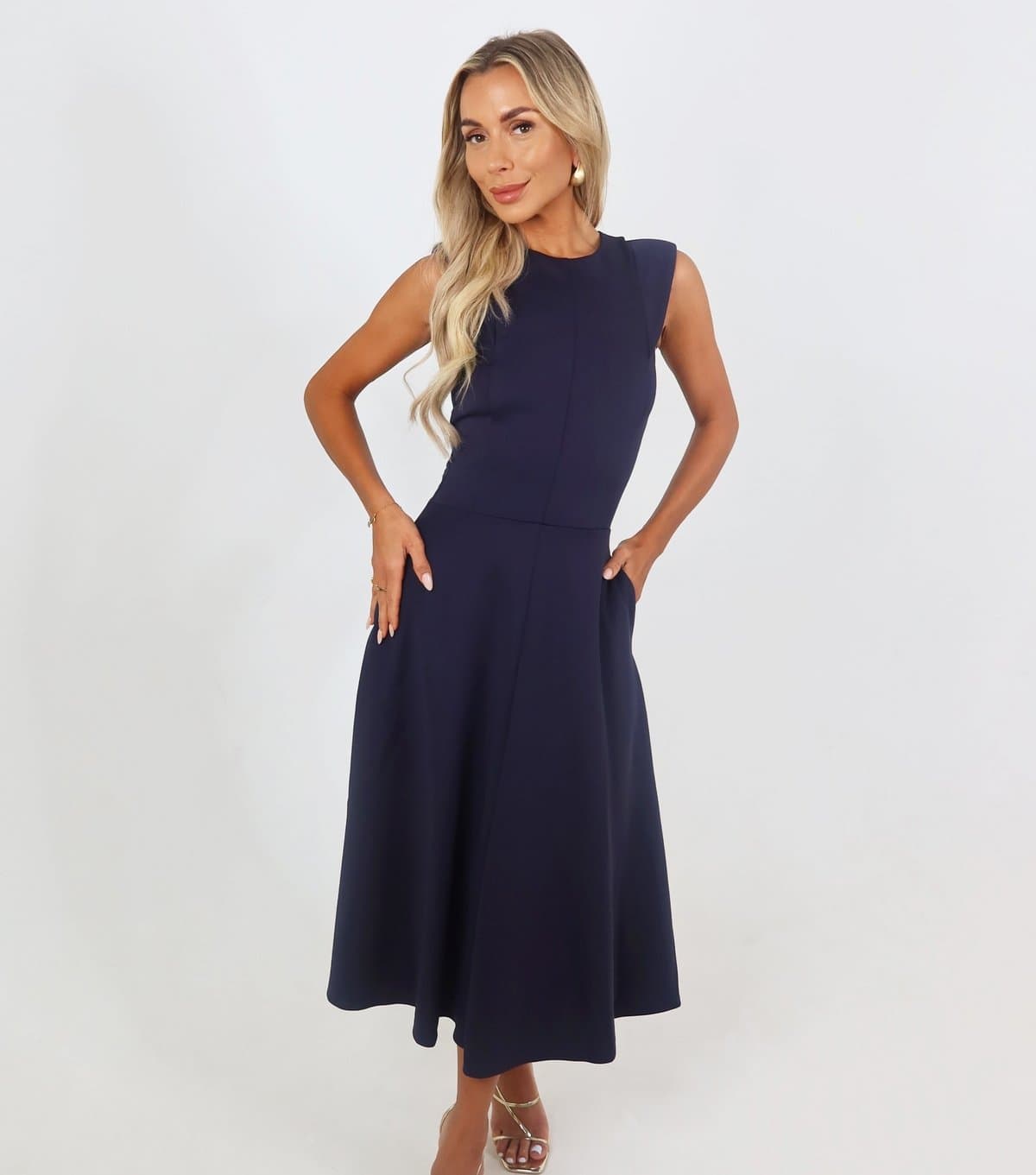 AX Paris Women's Navy Round Neck A-Line Midi Dress AX Paris New Look