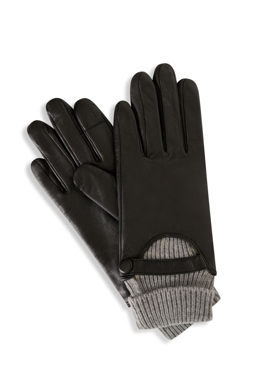 Barneys Originals Barneys Originals Black Leather Gloves with Knitted Cuff