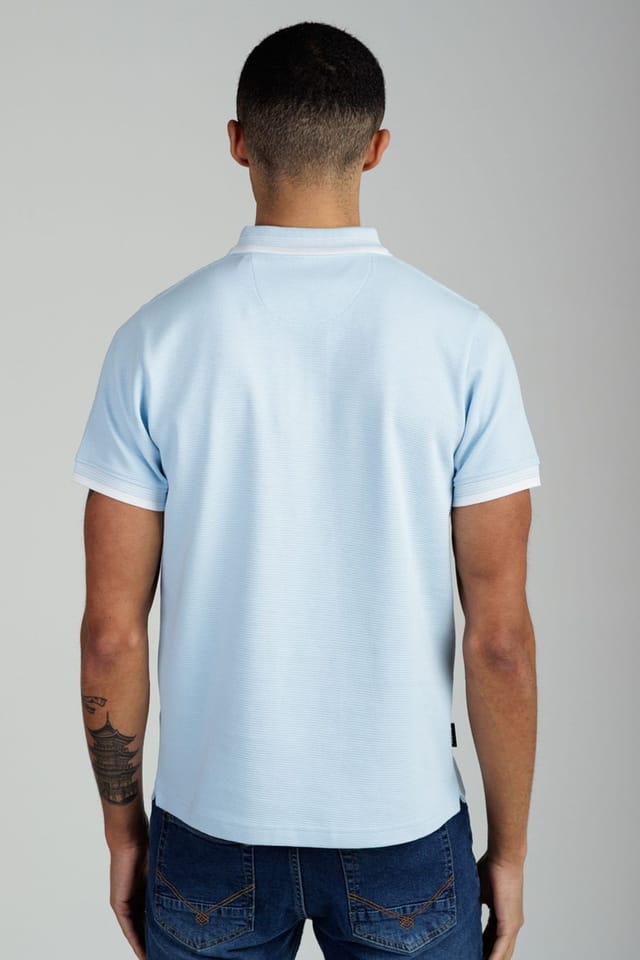 Firetrap Firetrap Men's Regular Fit Cotton Ottoman Zip Polo in Light Blue - 2