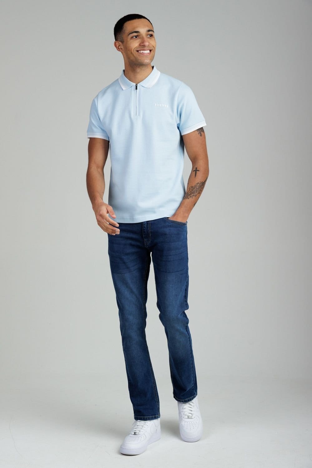 Firetrap Firetrap Men's Regular Fit Cotton Ottoman Zip Polo in Light Blue - 4