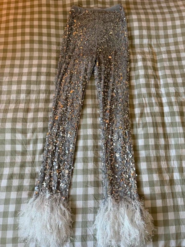 ASOS ASOS sequin trousers with feather hem