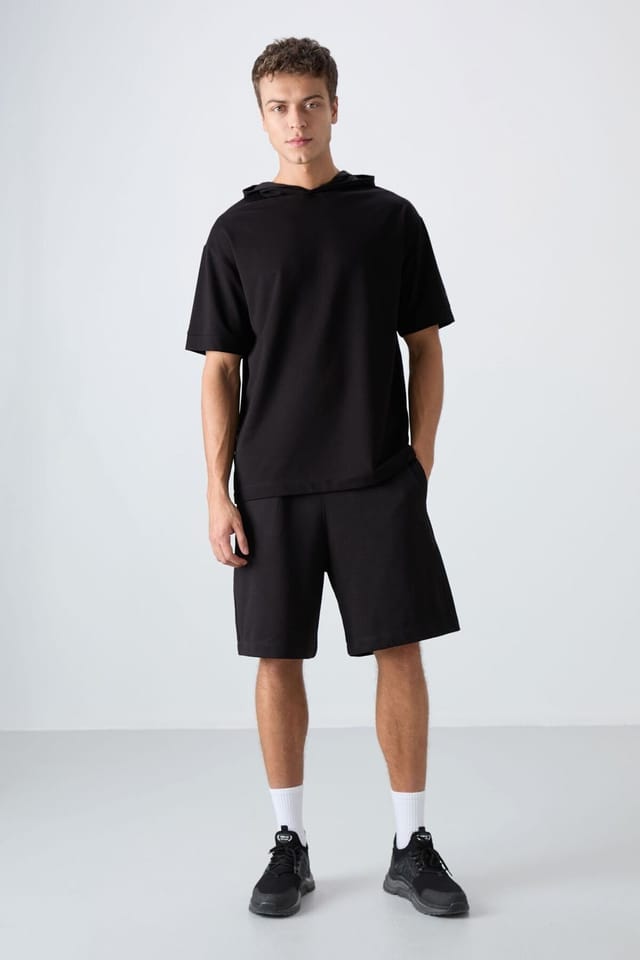 Tommy Life Tommy Life Men's Oversized Hooded Short-Sleeve T-Shirt in Black - 2
